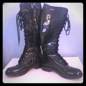 Funky, cool, patent leather punk boots.